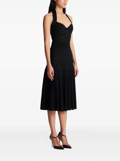 Balmain halterneck pleated midi dress - Black