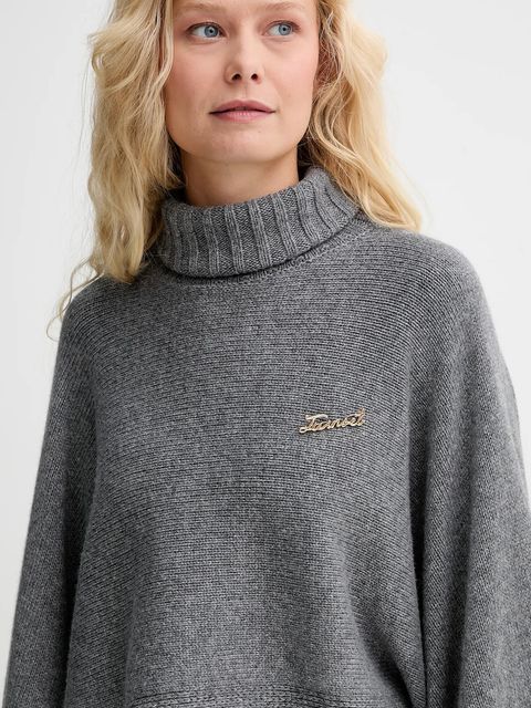 Twinset sweter z dodatkiem wełny damski kolor szary lekki z golfem 252TT3422