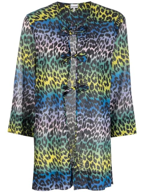 GANNI leopard-print cotton blouse - Blue - zdjęcie produktu nr 1