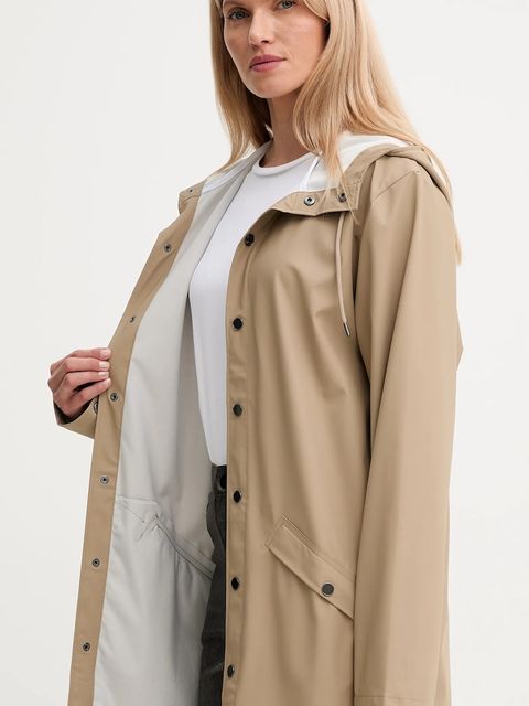 Rains kurtka 12020 Long Jacket kolor beżowy przejściowa 12020