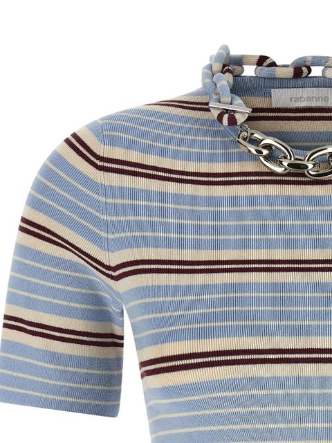 Rabanne chain-detail ribbed T-shirt - Blue