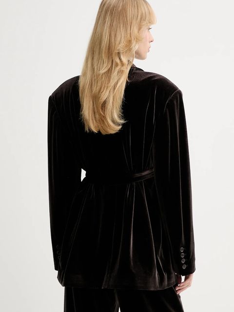 Gestuz marynarka welurowa kolor brązowy jednorzędowa gładka 10910717