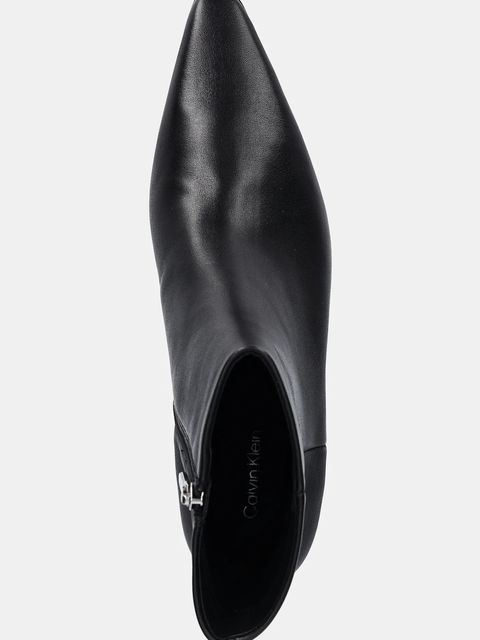 Calvin Klein botki skórzane SET BACK KITTEN HEEL ANKLE BOOT kolor czarny na słupku HW0HW02811