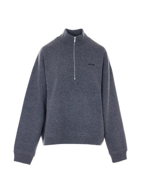 Miu Miu half-zip embroidered-logo sweater - Grey - zdjęcie produktu nr 1
