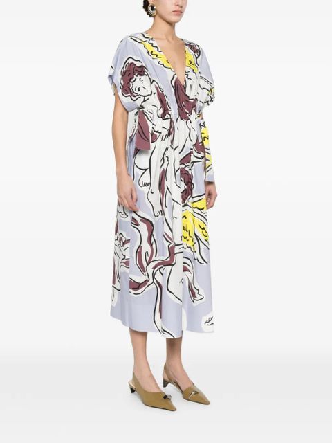 Tory Burch V-neck graphic midi dress - White