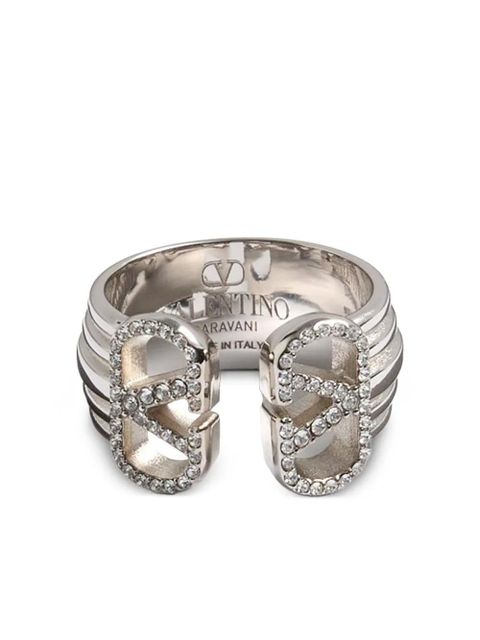 Valentino Garavani Ovalette crystal-embellished metal ring - Silver - zdjęcie produktu nr 1