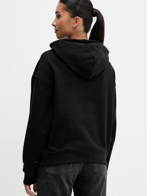 Tommy Jeans bluza bawełniana damska kolor czarny z kapturem z nadrukiem DW0DW21785