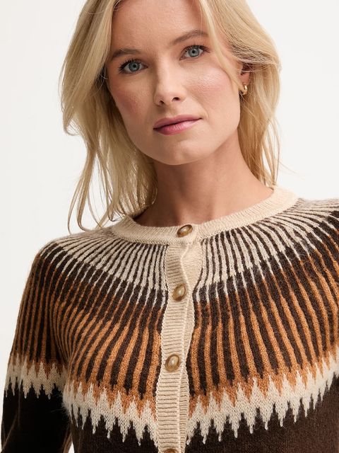 Pepe Jeans kardigan z domieszką wełny damski kolor brązowy PL7000048