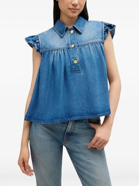 GANNI ruffled denim top - Blue