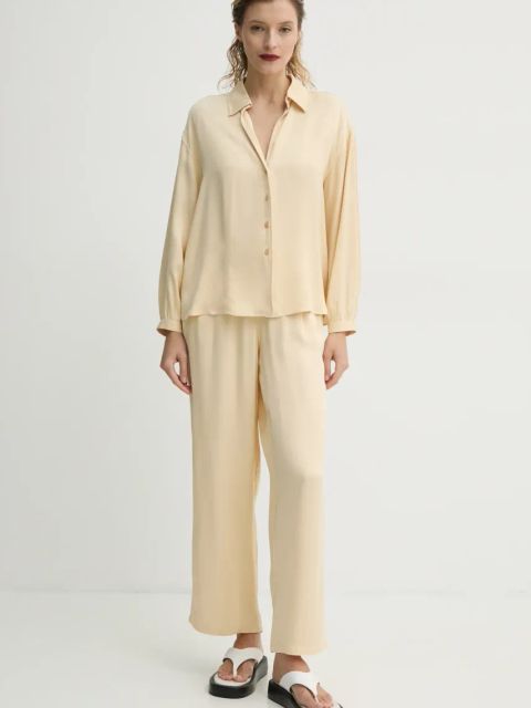 American Vintage spodnie damskie kolor beżowy szerokie high waist UNY10BE25