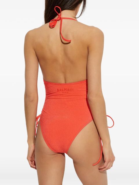 Balmain halterneck side-tie swimsuit - Orange