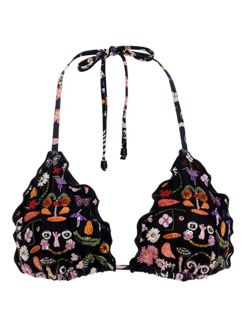 Agua By Agua Bendita embroidered ruffled bikini top - Black - zdjęcie produktu nr 1