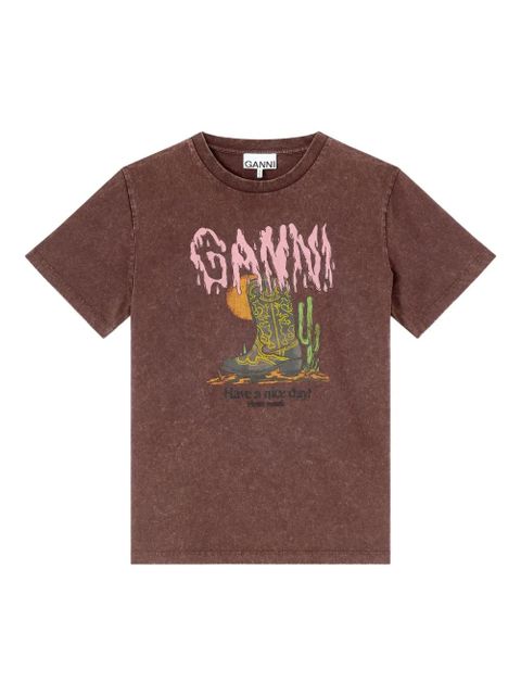 GANNI graphic-print T-shirt - Brown - zdjęcie produktu nr 1