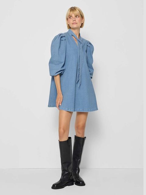 Bizuu sukienka bawełniana ADRY kolor niebieski mini rozkloszowana ADRY.BLEKITNY