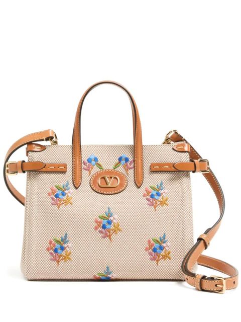 Valentino Garavani Antibes floral embroidered canvas shoulder bag - Neutrals - zdjęcie produktu nr 1