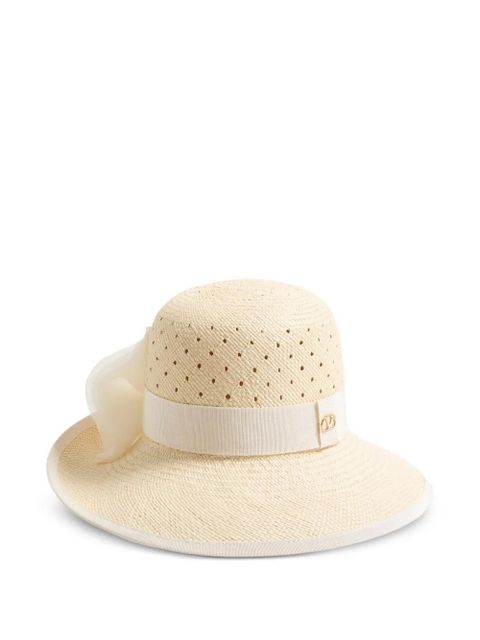 Valentino Garavani VLogo Signature hat in perforated panama with organza bow - Neutrals
