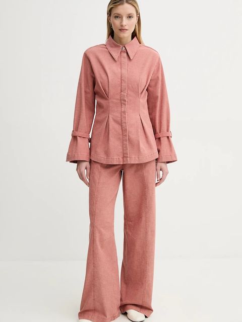 Gestuz koszula damska kolor pomarańczowy slim z kołnierzykiem klasycznym 10909937