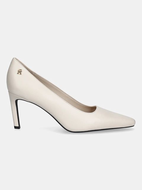 Tommy Hilfiger szpilki skórzane TH LOGO LTH PUMP SLANTED HL kolor beżowy FW0FW09008