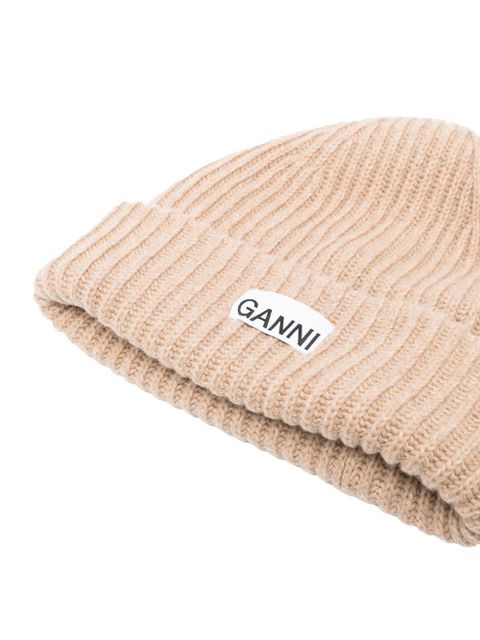 GANNI ribbed-knit beanie - Neutrals