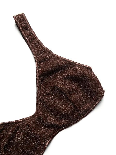 Oséree metallic-thread scoop bikini - Brown