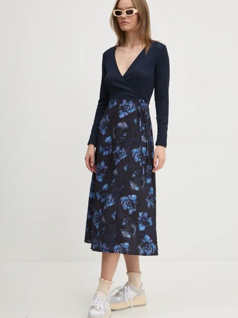 Desigual sukienka FILADELFIA kolor granatowy midi rozkloszowana 24WWVW37