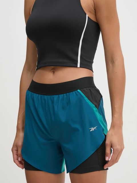 Reebok szorty do biegania kolor turkusowy wzorzyste high waist 100205434 - zdjęcie produktu nr 1