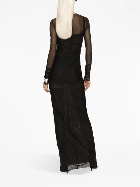 Dolce & Gabbana cross-embellished tulle long dress - Black