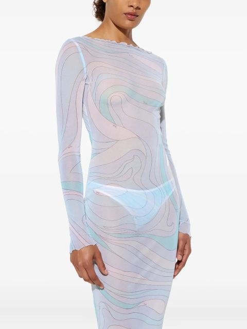 PUCCI marmo-print tulle maxi dress - Blue