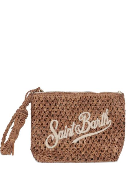 MC2 Saint Barth Raffia perforated logo-lettering clutch bag - Brown - zdjęcie produktu nr 1