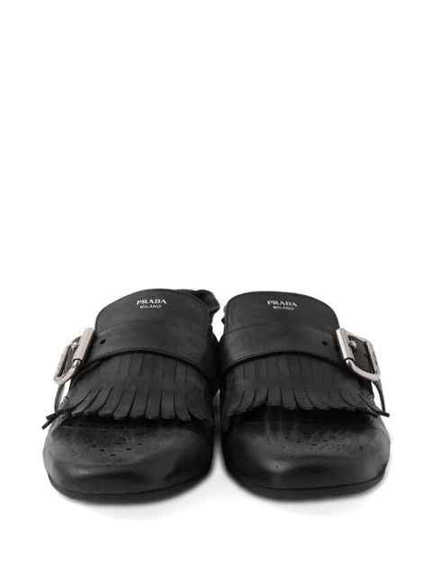 Prada buckle-strap fringe-detail leather loafers - Black