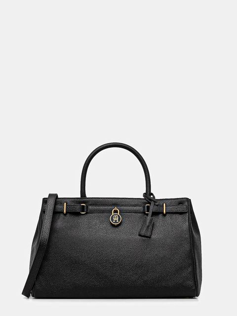 Tommy Hilfiger torebka skórzana kolor czarny AW0AW17925 - zdjęcie produktu nr 1