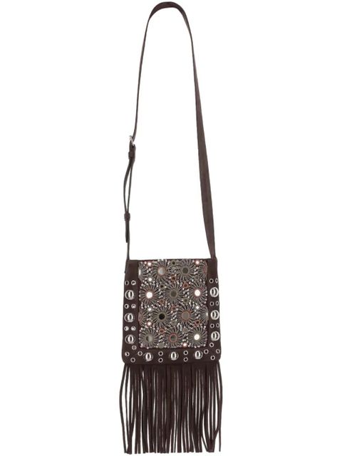 Valentino Garavani mirror-embellished fringe-trim shoulder bag - Brown - zdjęcie produktu nr 1