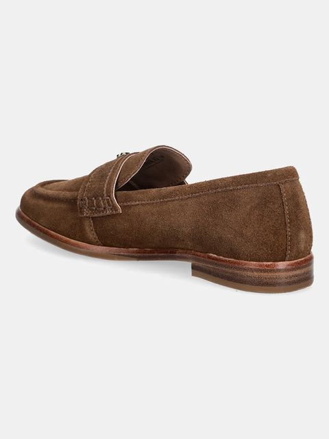 BOSS mokasyny zamszowe Helyan damskie kolor brązowy na płaskim obcasie 50564752