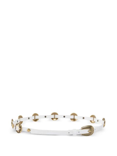 PINKO stud embellished leather belt - White