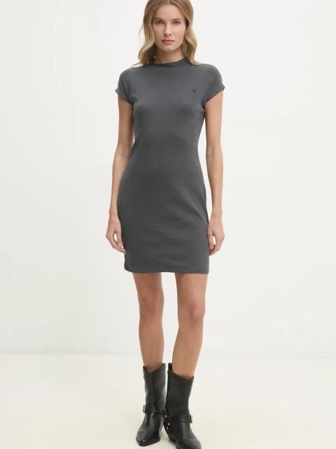 Calvin Klein Jeans sukienka bawełniana kolor szary mini dopasowana J20J224838