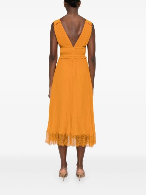 Self-Portrait pleated lace-trimmed dress - Orange - zdjęcie produktu nr 2