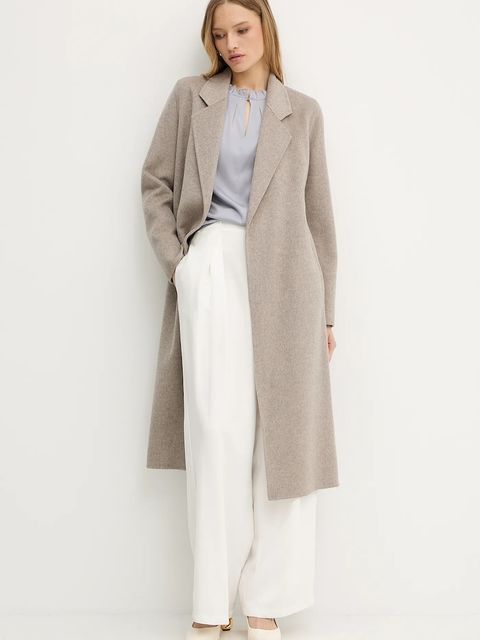 BOSS płaszcz wełniany damski kolor brązowy przejściowy niezapinany 50541513