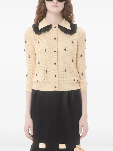 Valentino Garavani ruffled-collar embroidered cardigan - Neutrals - zdjęcie produktu nr 2