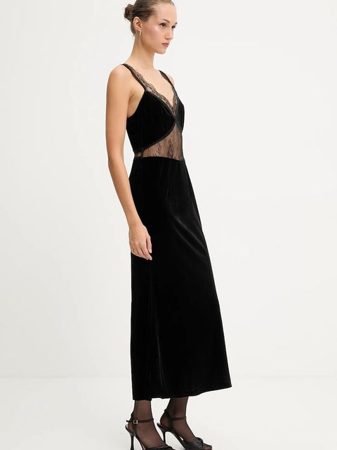 Never Fully Dressed sukienka welurowa kolor czarny maxi prosta NFDDR3012