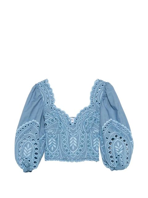 Charo Ruiz Ibiza Bass laced puffed-sleeve top - Blue - zdjęcie produktu nr 1