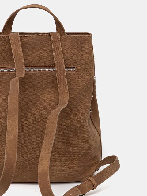 Desigual plecak YANKEE METAL PATCH S damski kolor brązowy mały z aplikacją 25WAKP31