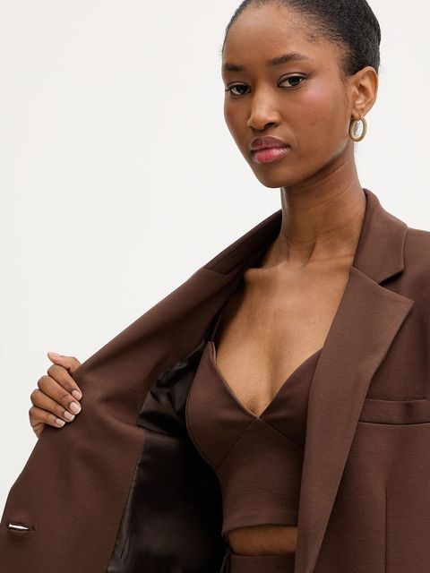 Haveone marynarka kolor brązowy jednorzędowa gładka JMI-P028