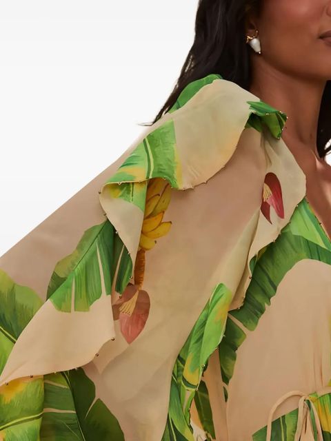 FARM Rio ruffled banana-print maxi dress - Neutrals