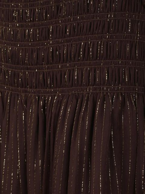 Self-Portrait Georgette metallic-thread shirred maxi dress - Brown