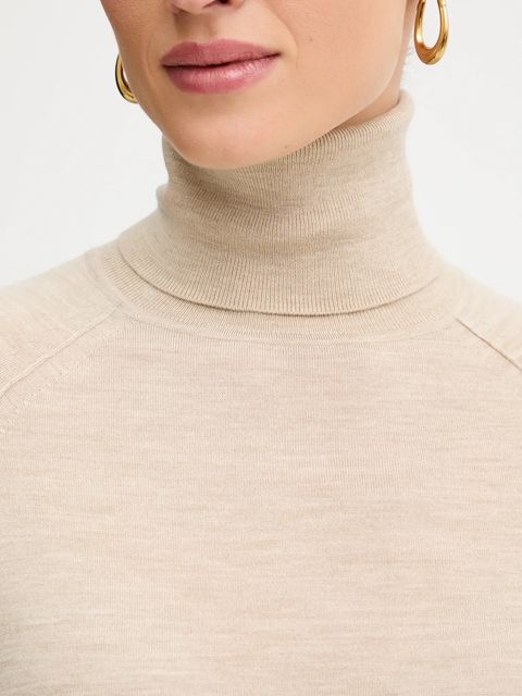 BOSS sweter wełniany damski kolor beżowy lekki z golfem 50548298