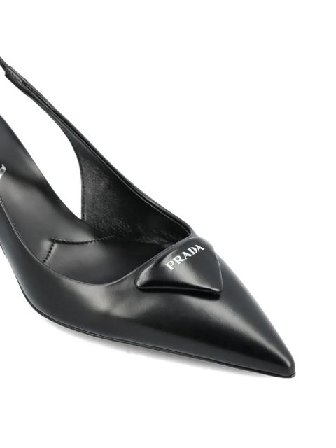 Prada 55mm triangle-logo slingback leather pumps - Black