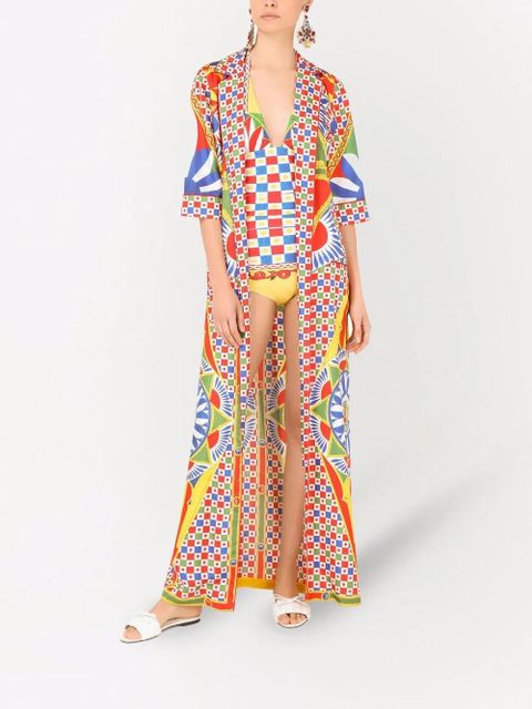 Dolce & Gabbana Carretto-print plunge-neck swimsuit - Yellow - zdjęcie produktu nr 2