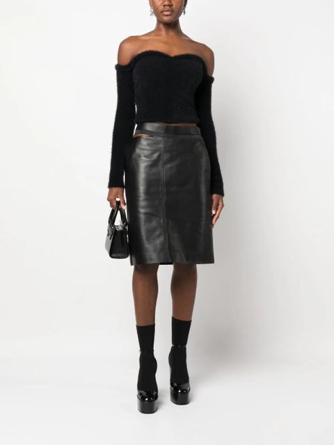 FENDI logo-waistband leather skirt - Black - zdjęcie produktu nr 2