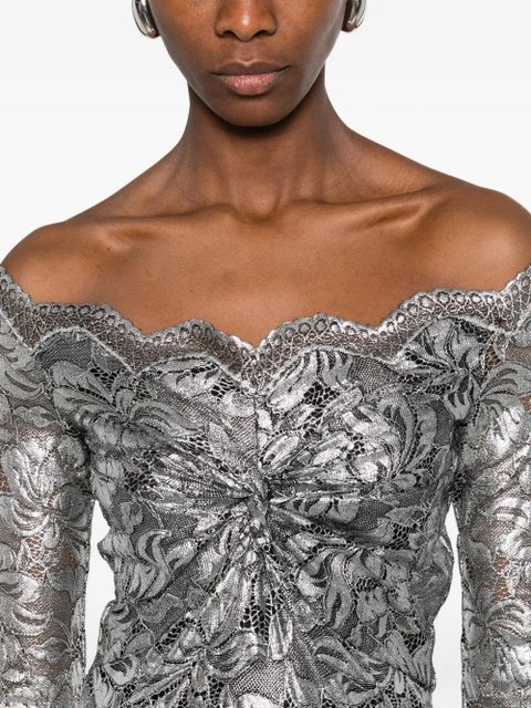 Rabanne floral off-the-shoulder maxi dress - Silver