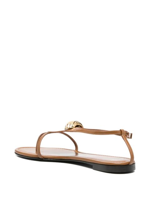 Giuseppe Zanotti T-strap leather flat sandals - Brown